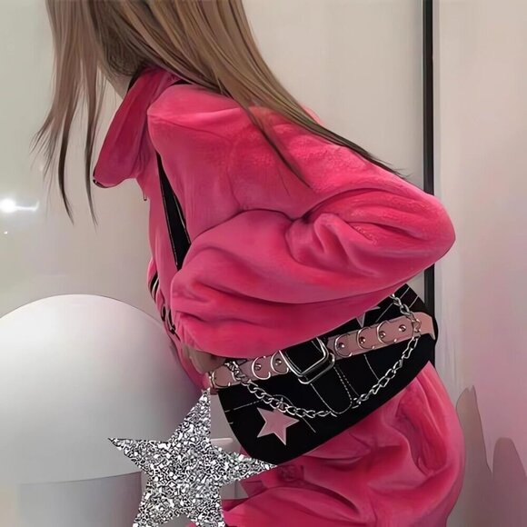 Y2K Purse Black Crossbody Punk Goth Shoulder Bag for Women Girls - Picture 7 of 8